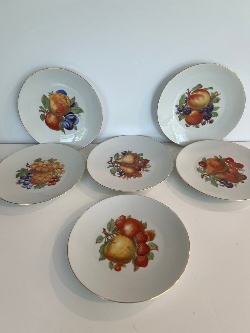 Set of 6 Bareuther Waldsassen Bavaria Germany Porcelain Plates w Fruit Motif JL